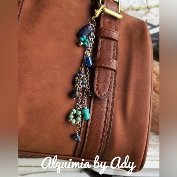 Charms and Lapis turquoise big card holder keychain/ bag and wallet accessories - Picture 1 of 10